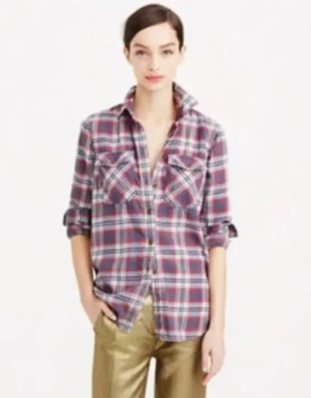 J. Crew Boyfriend Flannel Button Down in Dark Plaid Size 6